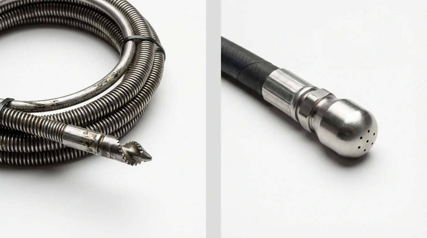 Drain snake cable and hydro jetting nozzle used for drain cleaning in Clinton, SC