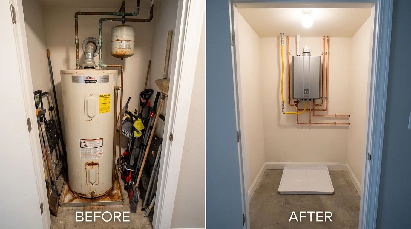 Tank water heater versus wall-mounted tankless unit comparison for Clinton, SC homeowners