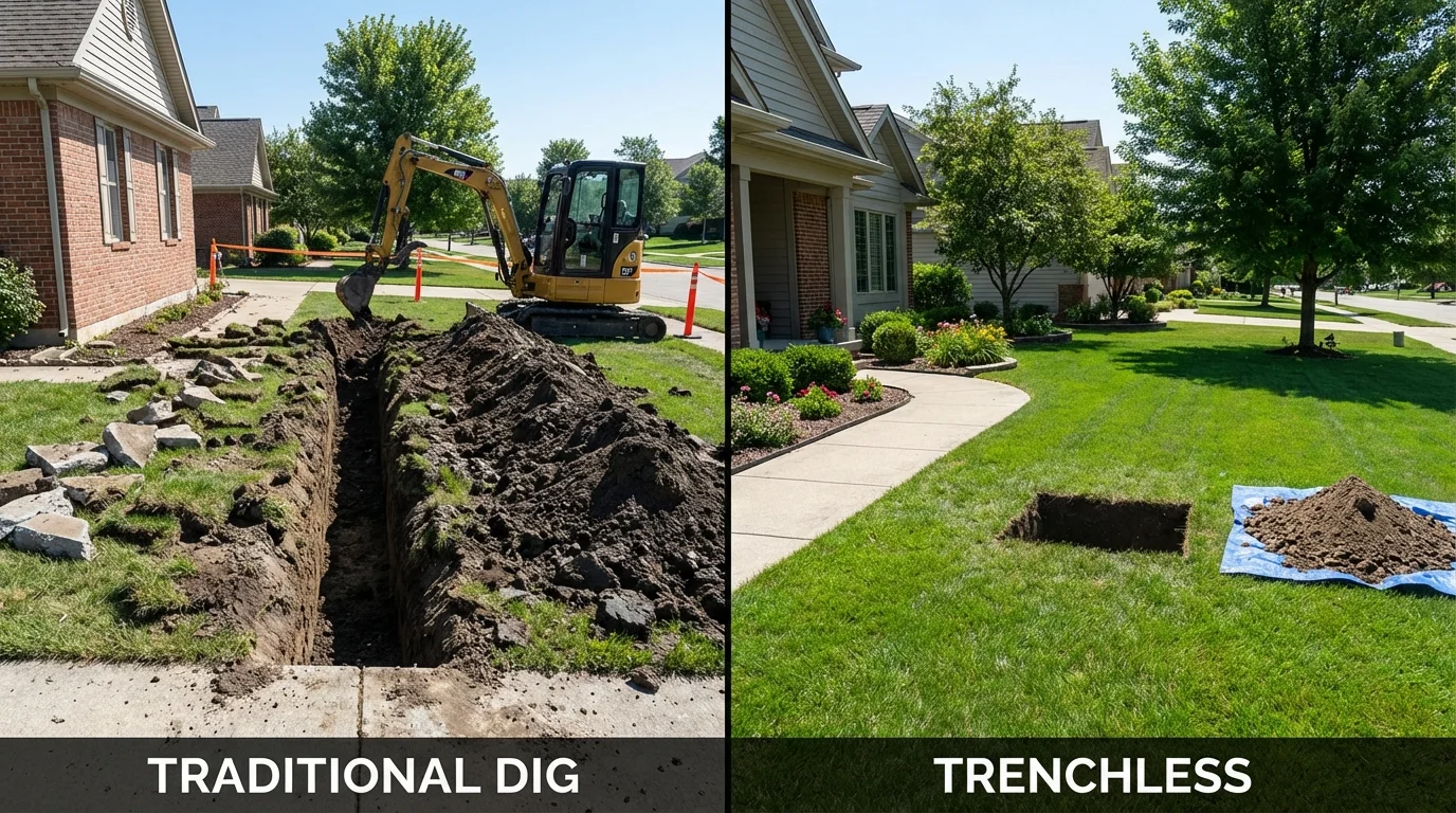 Trenchless sewer repair with minimal yard damage versus traditional excavation in Clinton, SC